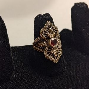 925 Red CZ Vintage Ring